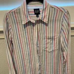 GAP Linen Long Sleeve Blouse Size XS white with multi-color stripes